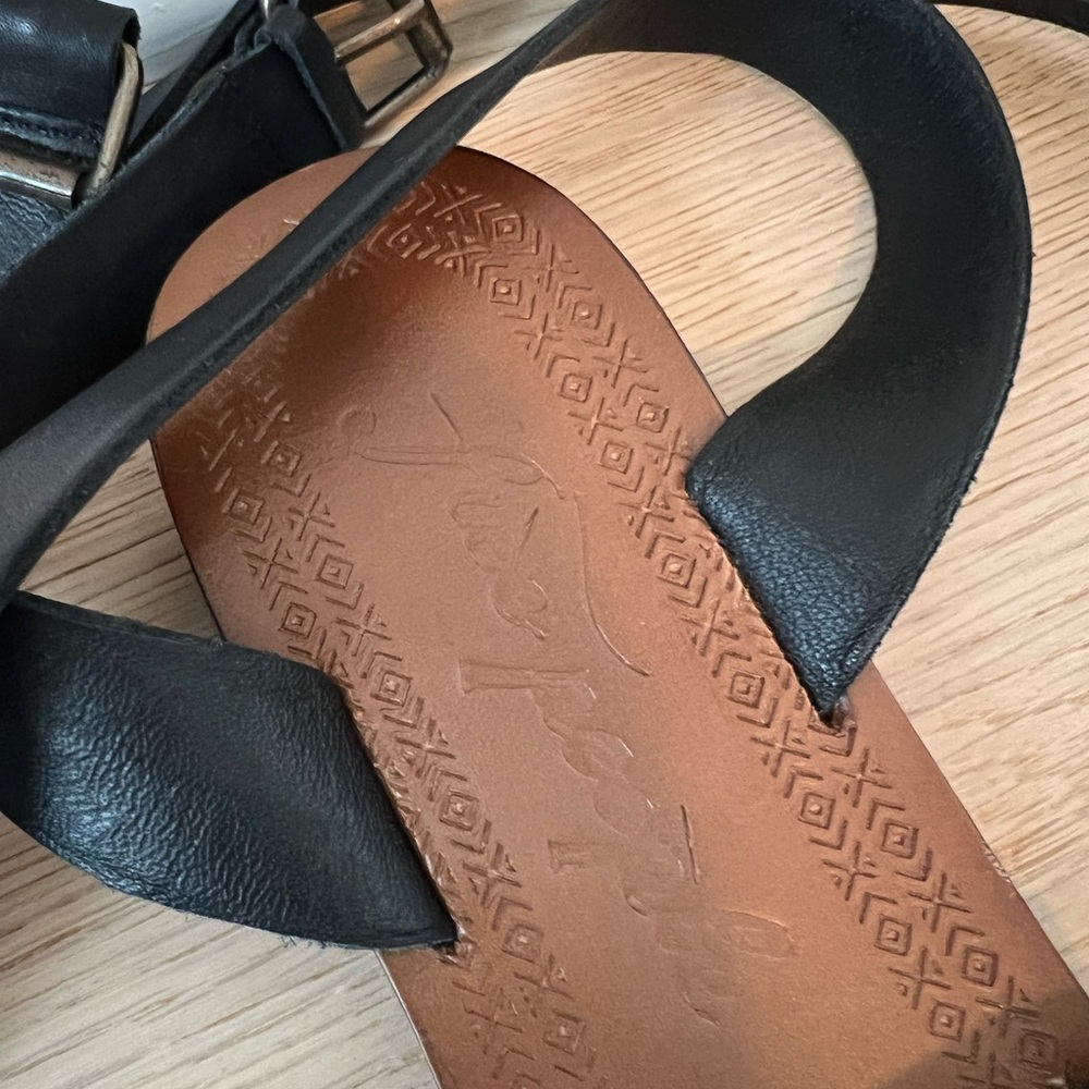 Black Leather Women's Sandals - Picture 2 of 2